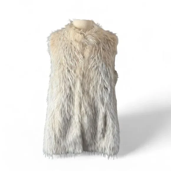Rachel Zoe Women’s Faux Fur Vest Ivory Cream Sleeveless hook closure Size L - Picture 2 of 8